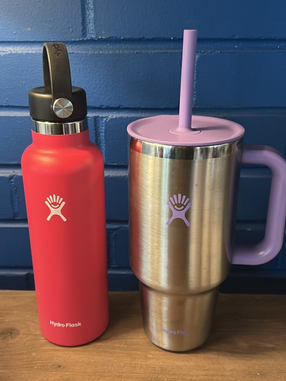Hydro Flask hot pink Bottle, Lavender-Accent Stainless Steel travel cup bundle